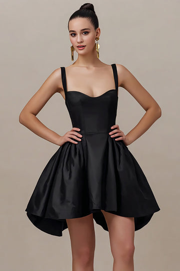 Spaghetti Straps Satin A Line Little Black Dress
